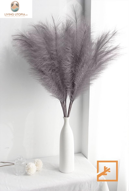 7-Pcs 38"/3.1FT Faux Pampas Grass Large Tall Fluffy Artificial Fake Flower Boho Decor Bulrush Reed Grass for Vase Filler Farmhouse Home Wedding Decor (Grey)