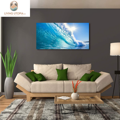 Blue Secape Canvas Prints Wall Art Blue Ocean Wave Surfing Sea Picture Paintings on Canvas Modern Canvas Art for Living Room Bedroom Office Wall Decorations Ready to Hang-24X48Inches