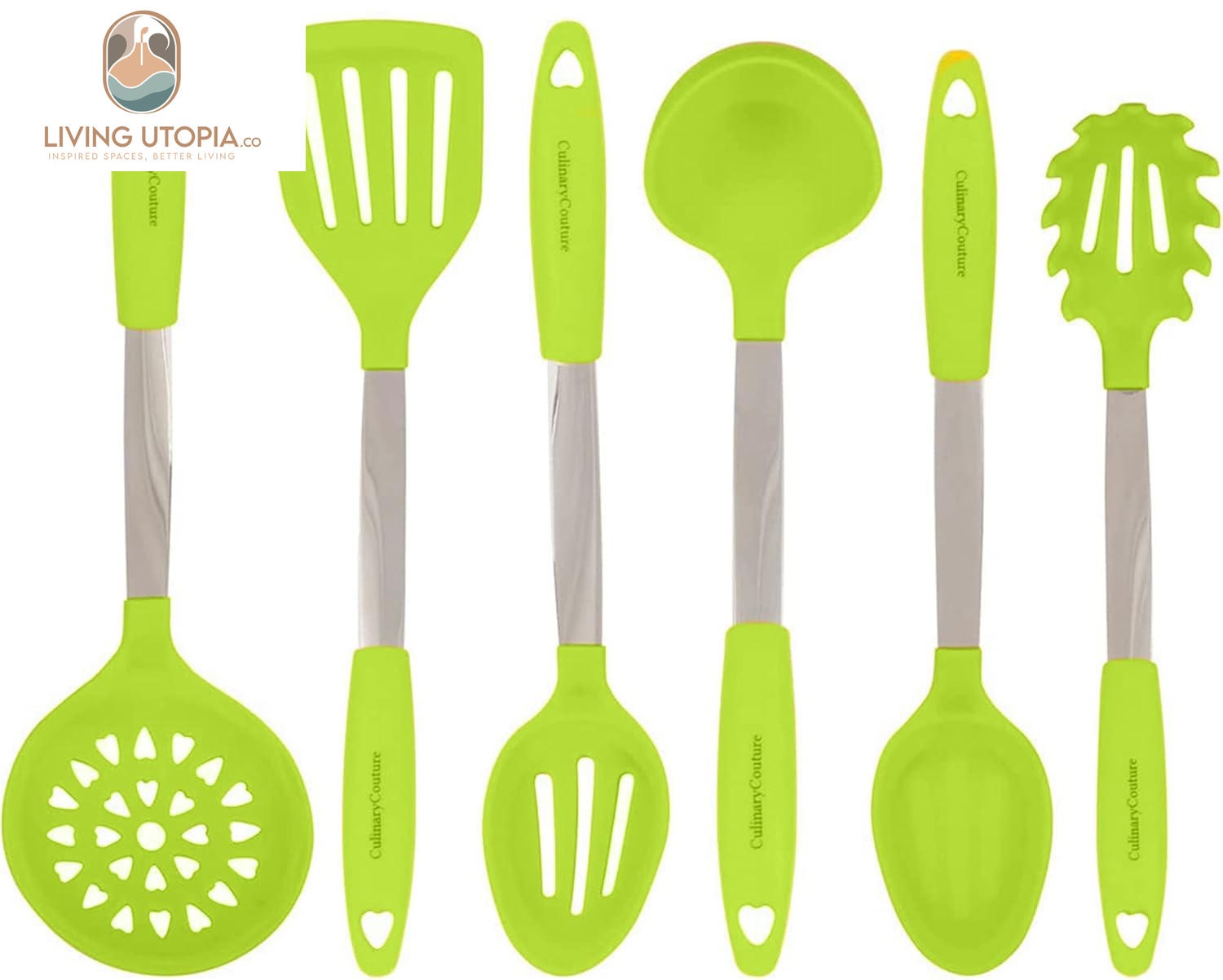 6-Piece Stainless Steel & Silicone Kitchen Utensils Set, Silicone Cooking Utensils, Heat Resistant Kitchen Cooking Utensils Set, Lime Green