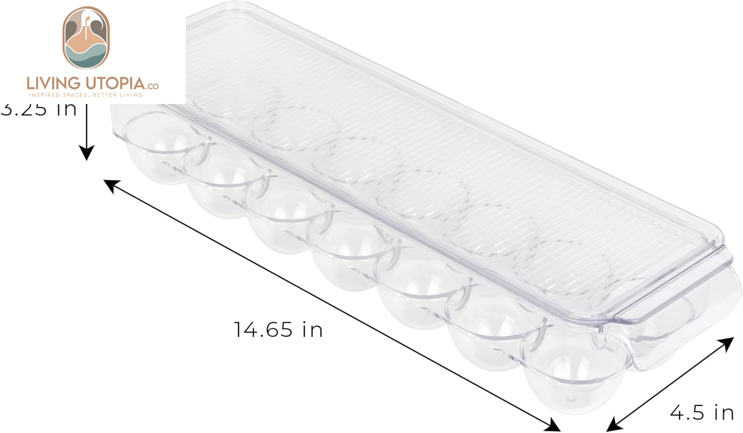 Stackable Refrigerator Egg Holder Bin with Handle and Lid - BPA Free Plastic - Fridge Drawer, Freezer Tray, Kitchen Pantry Storage Container Organizer - 14.65 X 3.25 Inch - Clear