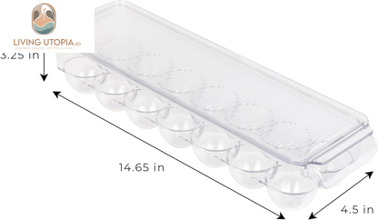 Stackable Refrigerator Egg Holder Bin with Handle and Lid - BPA Free Plastic - Fridge Drawer, Freezer Tray, Kitchen Pantry Storage Container Organizer - 14.65 X 3.25 Inch - Clear