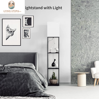 Floor Lamp with Shelves, Modern Square Standing Lamp with 3 Color Temperature Bulb, Corner Display Bookshelf Lamp for Living Room and Bedroom(Black)