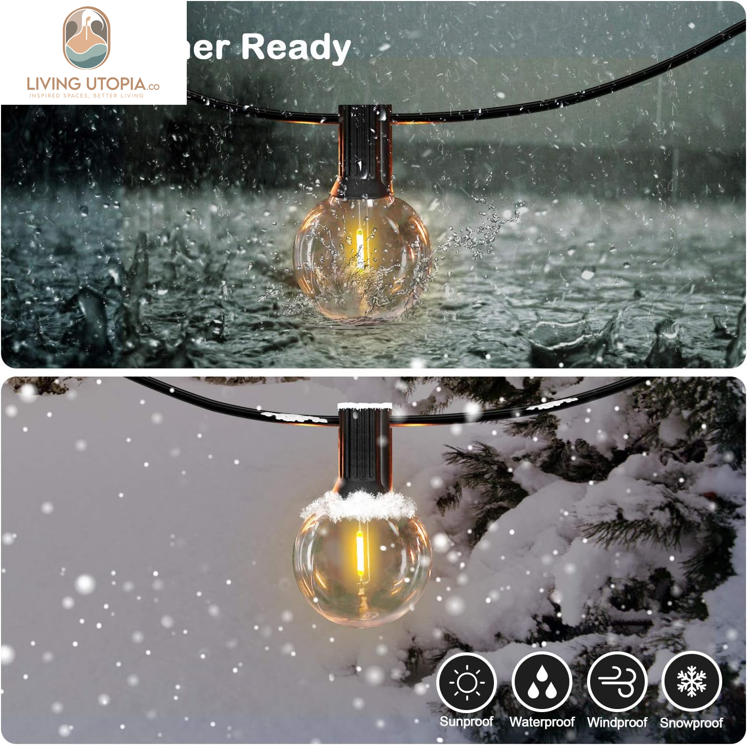 50FT LED G40 Globe String Lights, Shatterproof Outdoor Patio String Lights with 50+2 Dimmable Edison Bulbs, 50 Backyard Hanging Bistro Light Waterproof for Balcony Party Wedding Market Cafe
