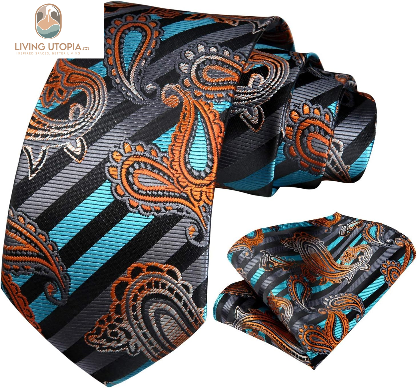 Ties for Men Paisley Tie and Pocket Square Woven Classic Floral Mens Ties Handkerchief Set Wedding Party Necktie