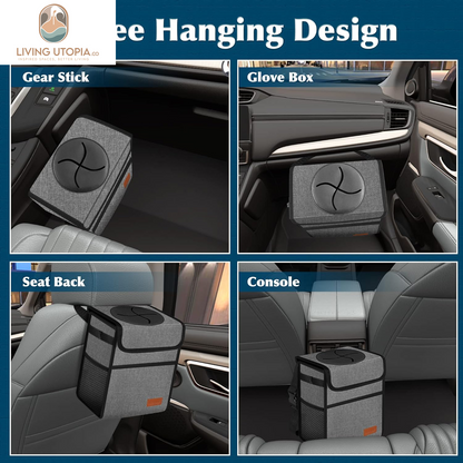 Car Trash Can Leak Proof Car Trash Bag Waterproof Car Garbage Can with Lid for SUV Front Seat Multipurpose Car Hanging for Headrest Collapsible and Portable with Storage Mesh Pocket, Grey