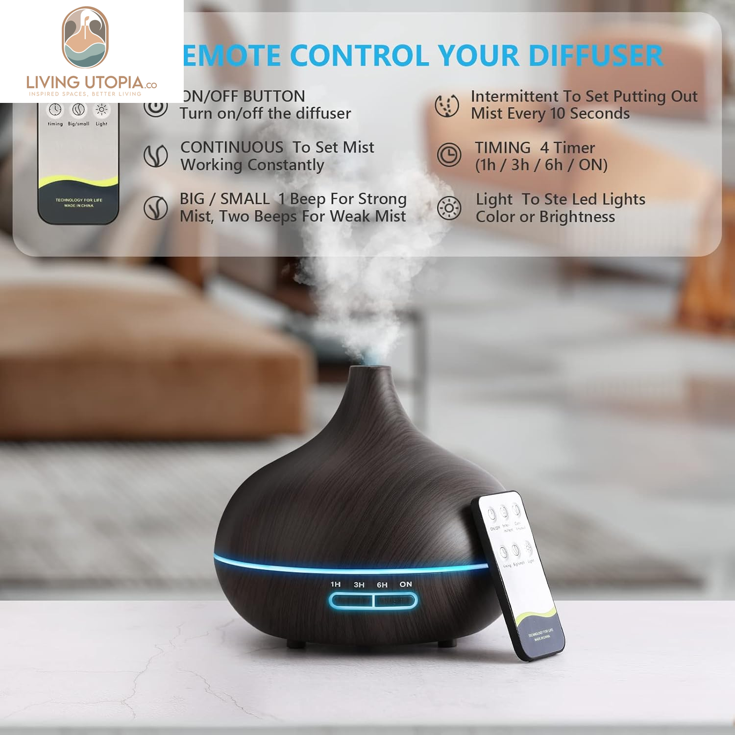 Diffusers for Essential Oils Large Room, 550Ml Essential Oil Diffusers with Remote Control, Ultrasonic Oil Diffuser with Timer, 7 Colors Light for Bedroom