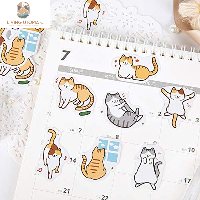 45PCS Cute Boxed DIY Cartoon Doggy and Cat Adhesive Paper Pets Shaped Stickers for Laptop Planners Scrapbook Cups Diary Notebooks Album Phone Case (Dog and Cat)