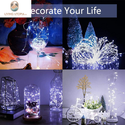 Fairy Lights,2-Pack Battery Operated Waterproof Cool White 50 LED Fairy String Lights,16.4Ft Silver Wire Light with Remote Control for Christmas Parties,Garden and Home Decoration