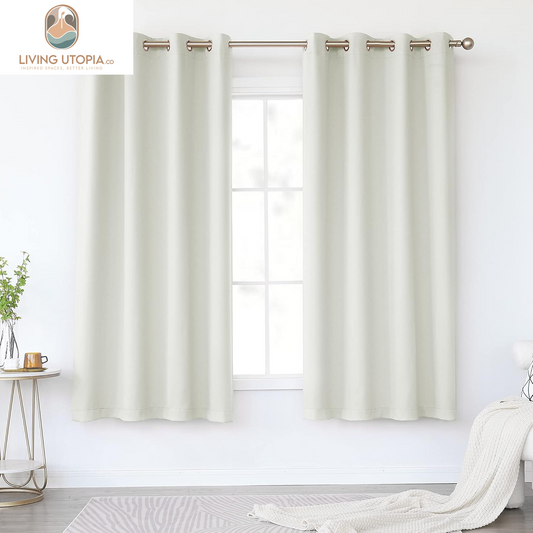 Cream White Blackout Curtains 63 Inches Long for Living Room - Grommet Room Darkening Thermal Insulated Ivory Curtain Drapes for Bedroom, Light Beige, 2 Panels, 52W X 63L