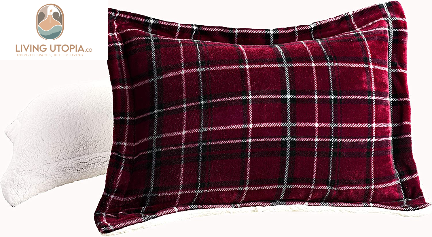 Softest, Coziest Heavy Weight Plaid Pattern Micromink Sherpa-Backing Premium Quality down down Alternative Micro-Suede 3-Piece Reversible Comforter Set, King/Cal King, Burgundy