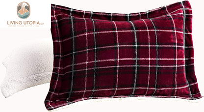 Softest, Coziest Heavy Weight Plaid Pattern Micromink Sherpa-Backing Premium Quality down down Alternative Micro-Suede 3-Piece Reversible Comforter Set, King/Cal King, Burgundy