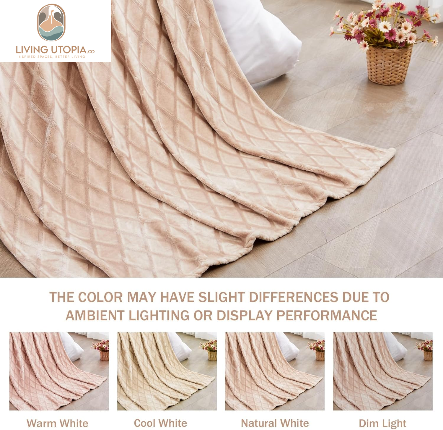 Soft Throw Blanket for Couch, 50X70 Inches Flannel Fleece Blanket, Decorative Geometry Pattern, Lightweight Plush for All Season, Camel