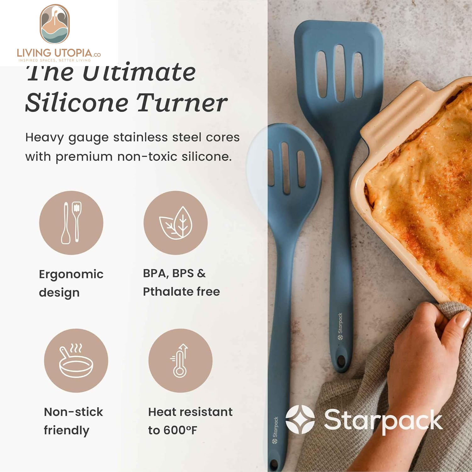 Starpack 'Head Turner' Premium Silicone Turner Spatula, Slotted Spatula - Up-To 600°F High Heat Resistant Silicone Slotted Spatulas for Cooking, LFGB Grade Non Stick Rubber Turner Spatula