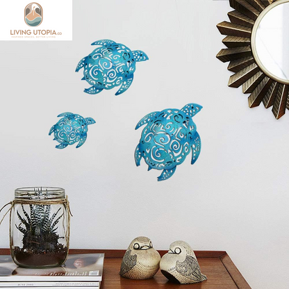 Set of 3 Metal Sea Turtle Beach Theme Decor Wall Art Decorations for Indoor Outdoor Bathroom Garden