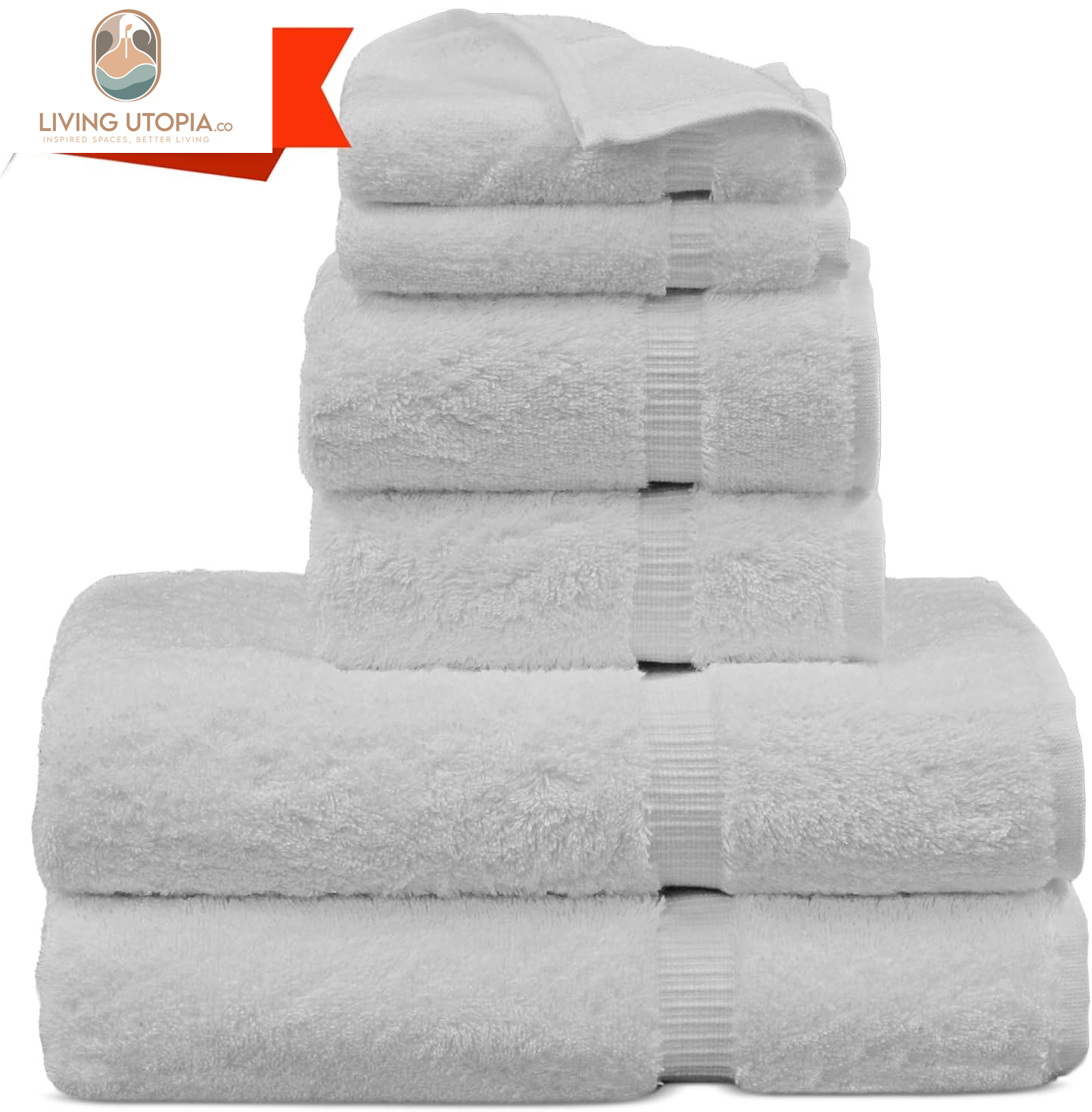 100% Turkish Cotton Towel Set (White, Towel Set - 6 Piece)