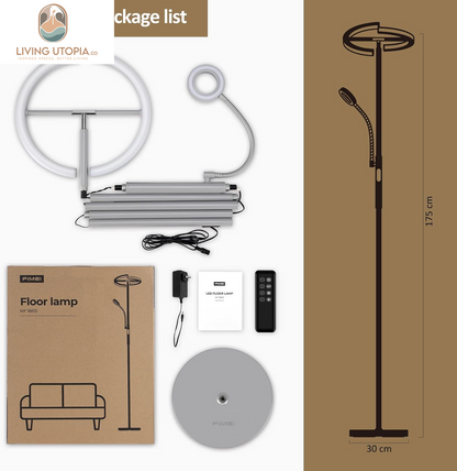 Split Floor Lamp with Reading Light, Modern Bright LED Rotatable Standing Lamp with Stepless Dimming and 3000K-6000K Color for Living Room Bedroom Office, Touch and Remote Control, Gray