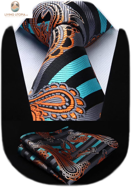 Ties for Men Paisley Tie and Pocket Square Woven Classic Floral Mens Ties Handkerchief Set Wedding Party Necktie