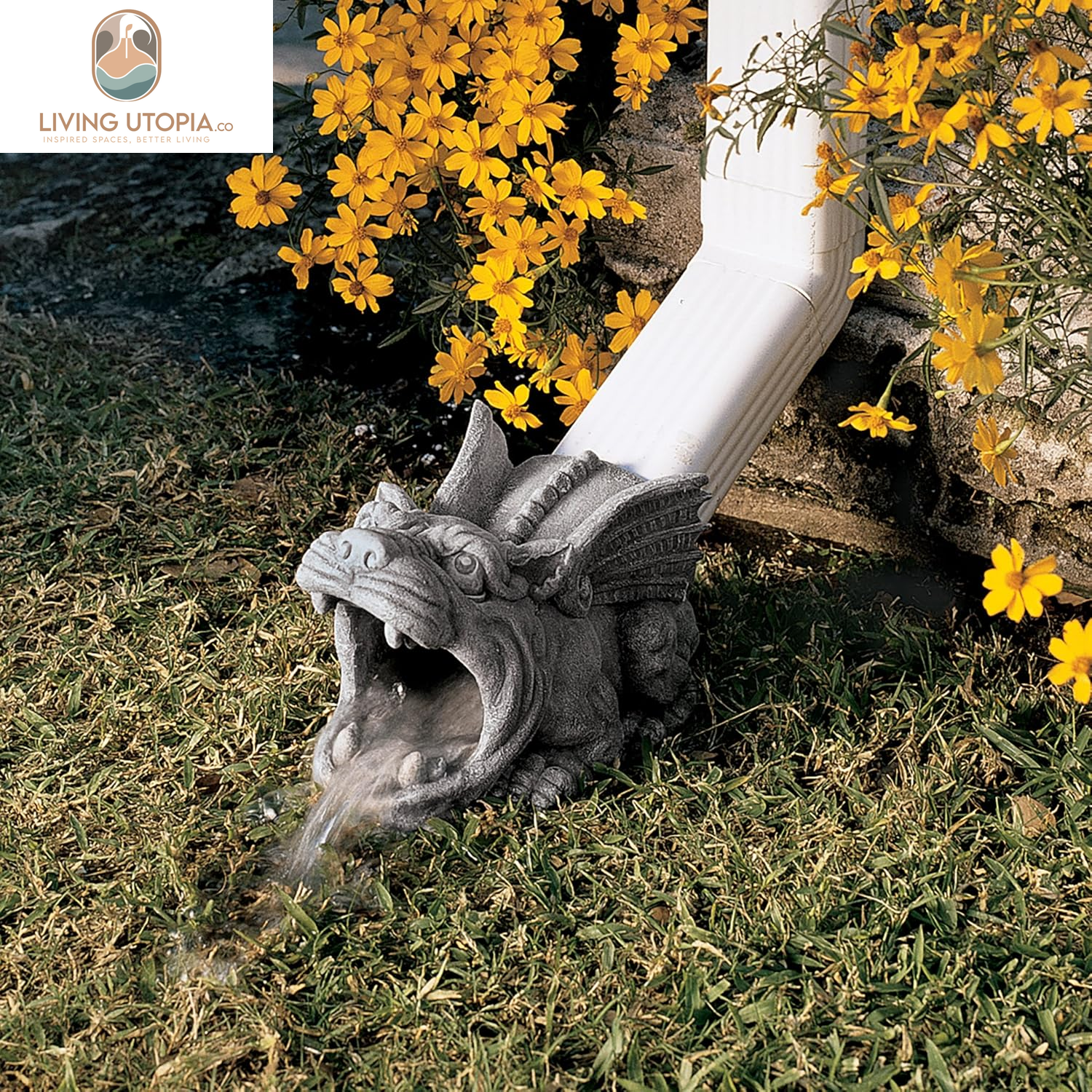 Roland the Gothic Gargoyle Gutter Guardian Rain Downspout Extension Outdoor Statue, 10 Inch Long, Cast Stone Resin, Grey Stone Finish