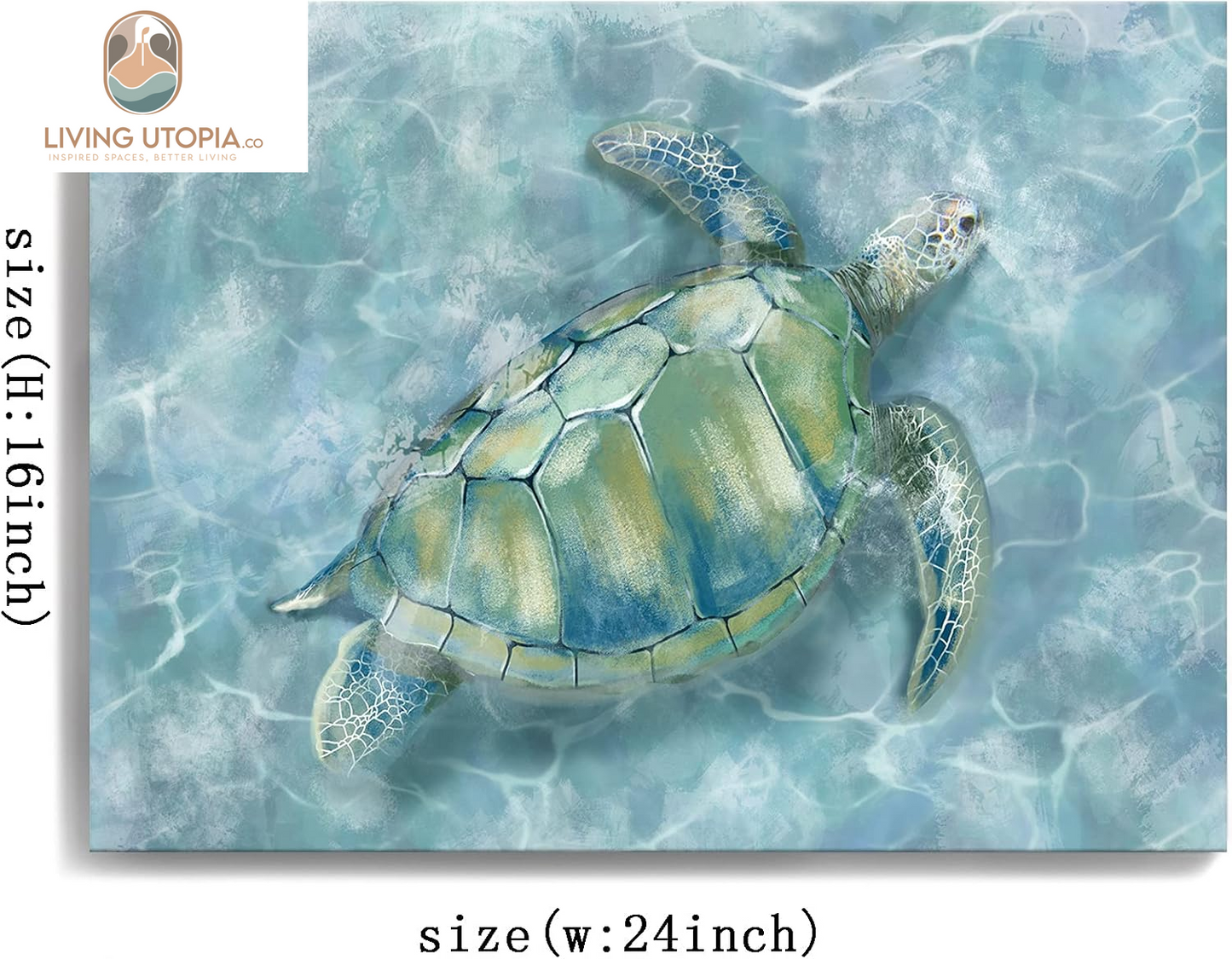 Bathroom Wall Decor Canvas Wall Art for Bedroom Sea Turtle Pictures Blue Coastal Room Decorations Artwork Green Turtle Wall Decorations 16” X 24”