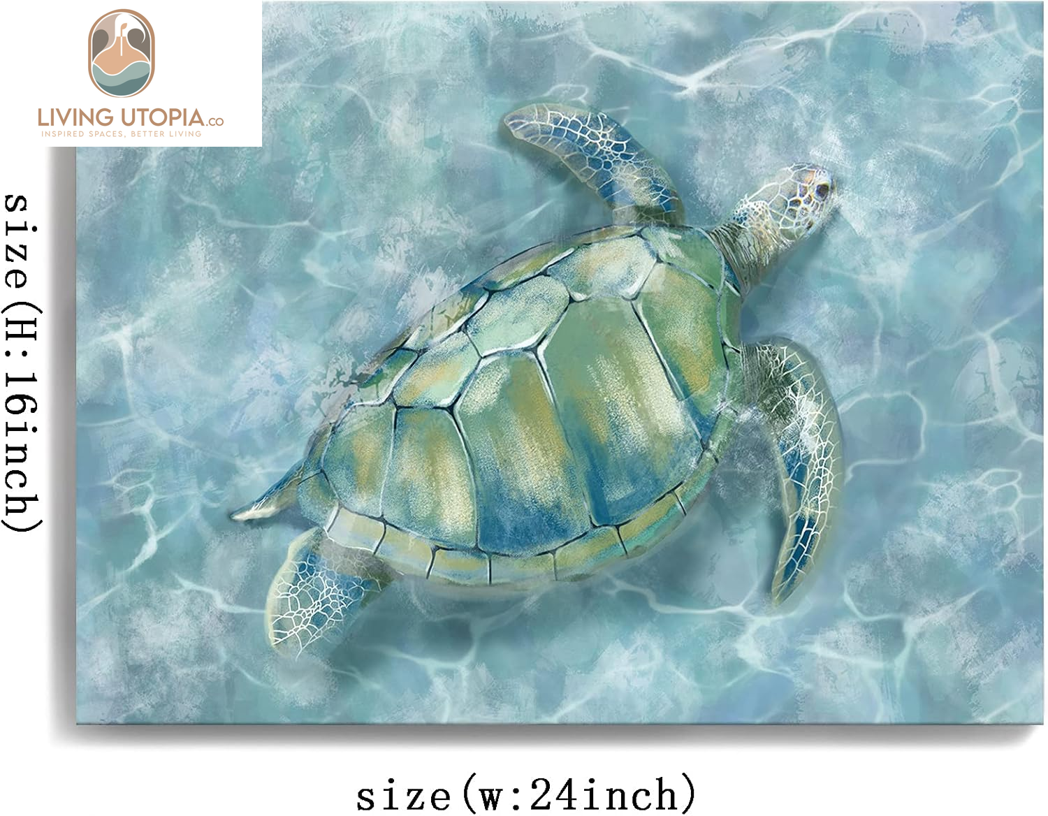 Bathroom Wall Decor Canvas Wall Art for Bedroom Sea Turtle Pictures Blue Coastal Room Decorations Artwork Green Turtle Wall Decorations 16” X 24”