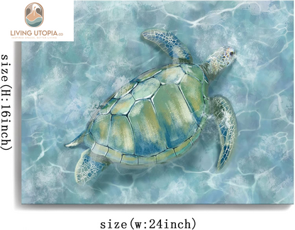 Bathroom Wall Decor Canvas Wall Art for Bedroom Sea Turtle Pictures Blue Coastal Room Decorations Artwork Green Turtle Wall Decorations 16” X 24”