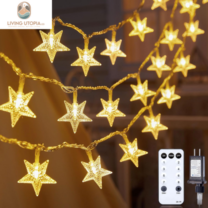 Star String Lights Plug in - 33 Ft 100 LED Star Fairy String Lights with Remote and Timer, Waterproof for Bedroom Porch Wedding Party Patio Garden Tent Indoor Outdoor Décor, Warm White