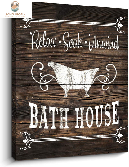 Bathroom Rules Sign Vintage Canvas Prints Bath Signs Wall Art Decor Rustic Laundry Room Decor for Bathroom Apartment (12" X 16", Bath (Brown) A)