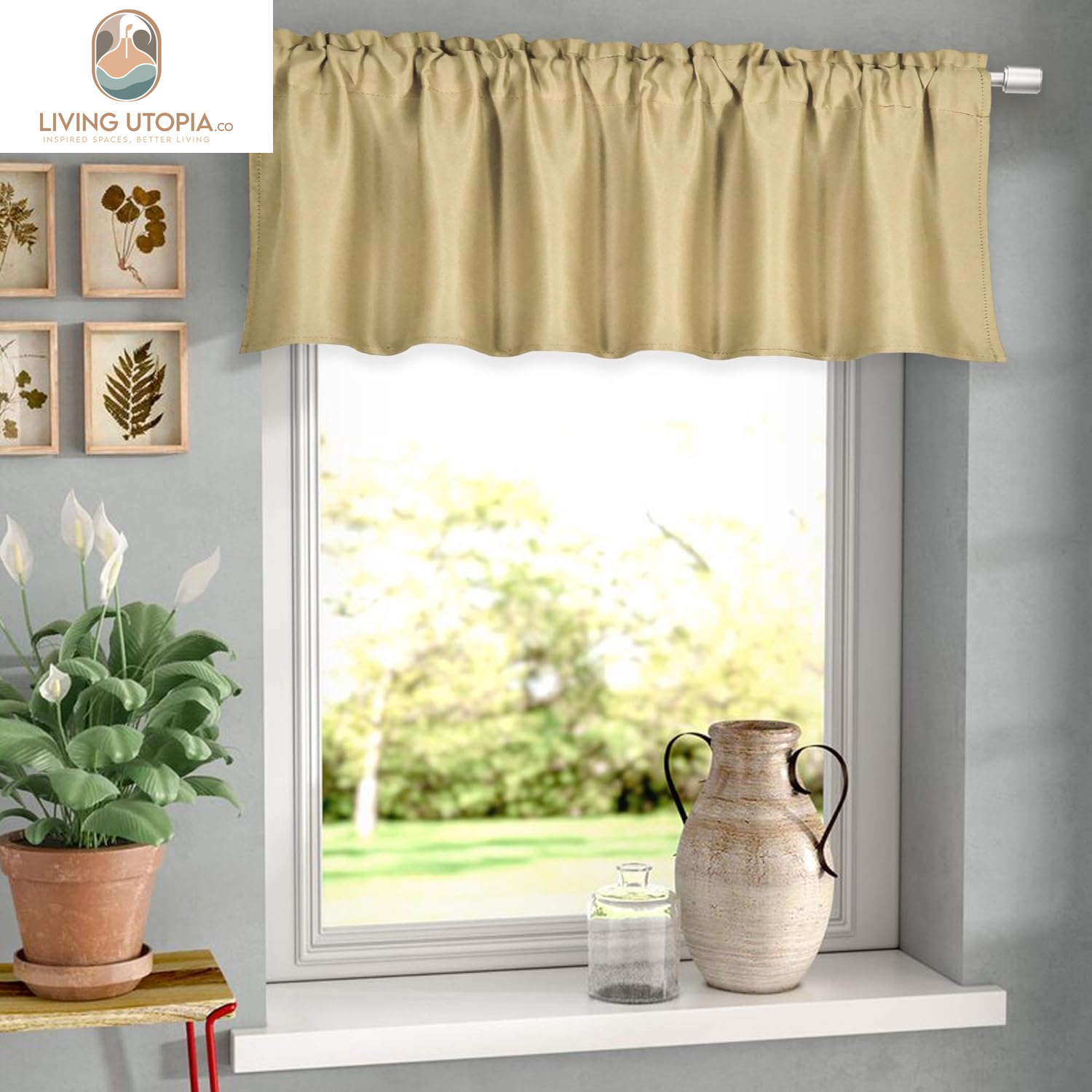 Energy Efficient Rod Pocket Curtains Valance for Windows Room Darkening Privacy Protection Valance 18 Inch Length for Bedroom Kitchen,Each Is 52X18 Inch,Biscotti Beige,Single Panel