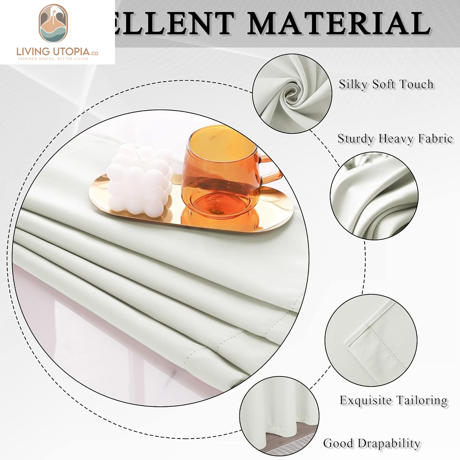 Cream White Blackout Curtains 63 Inches Long for Living Room - Grommet Room Darkening Thermal Insulated Ivory Curtain Drapes for Bedroom, Light Beige, 2 Panels, 52W X 63L