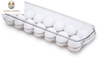 Stackable Refrigerator Egg Holder Bin with Handle and Lid - BPA Free Plastic - Fridge Drawer, Freezer Tray, Kitchen Pantry Storage Container Organizer - 14.65 X 3.25 Inch - Clear