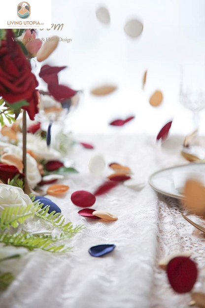 500Pcs Rose Petals Burgundy Navy Faux Silk Flower Petals for Wedding Flower Girl Basket Aisle Runner Scatter Dinner Table Centerpieces Party Confetti Bridal Shower Romantic Night Decoration