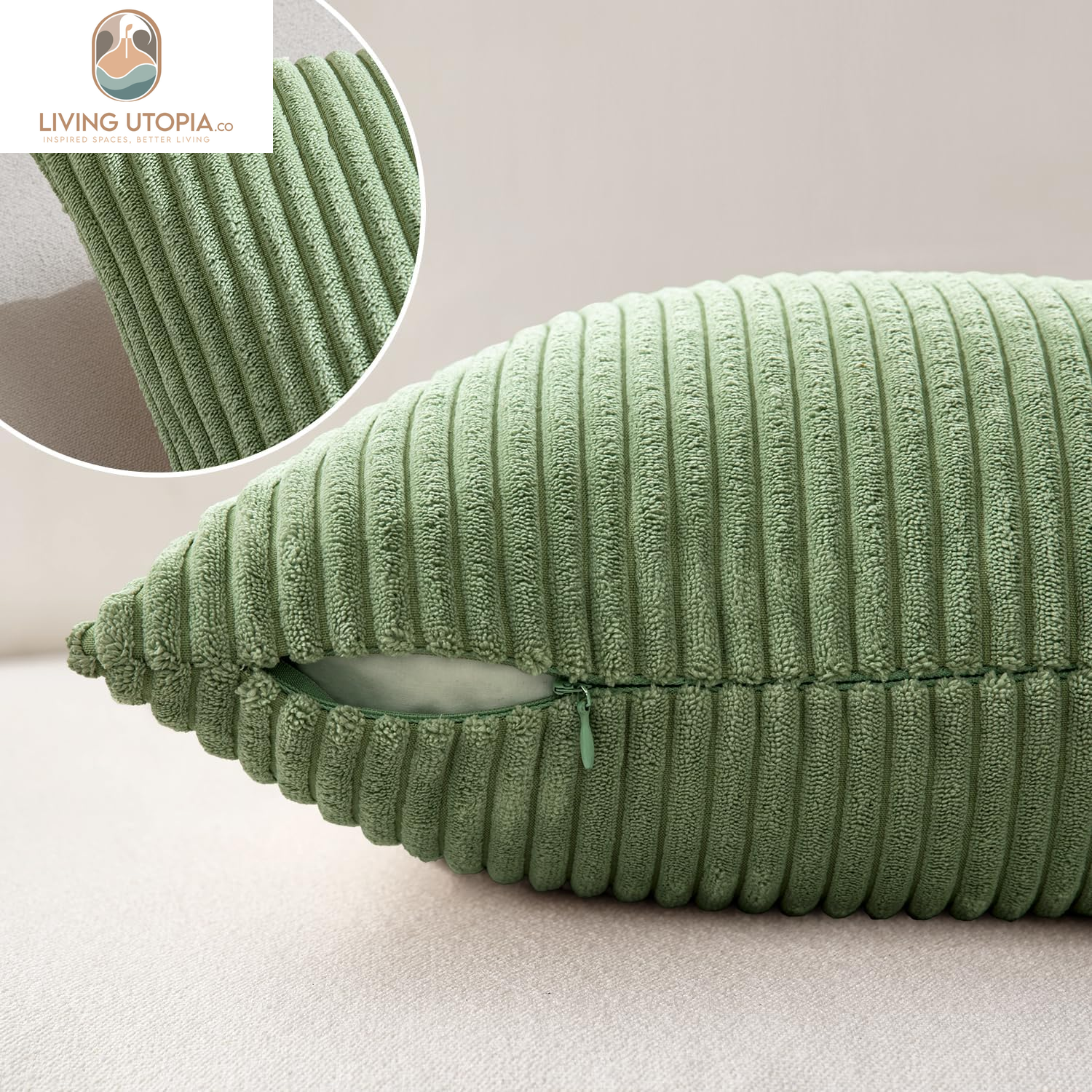 Pack of 2 Sage Green Corduroy Soft Soild Decorative Square Throw Pillow Covers Set Cushion Cases Pillowcases for Spring Sofa Bedroom Couch 18 X 18 Inch