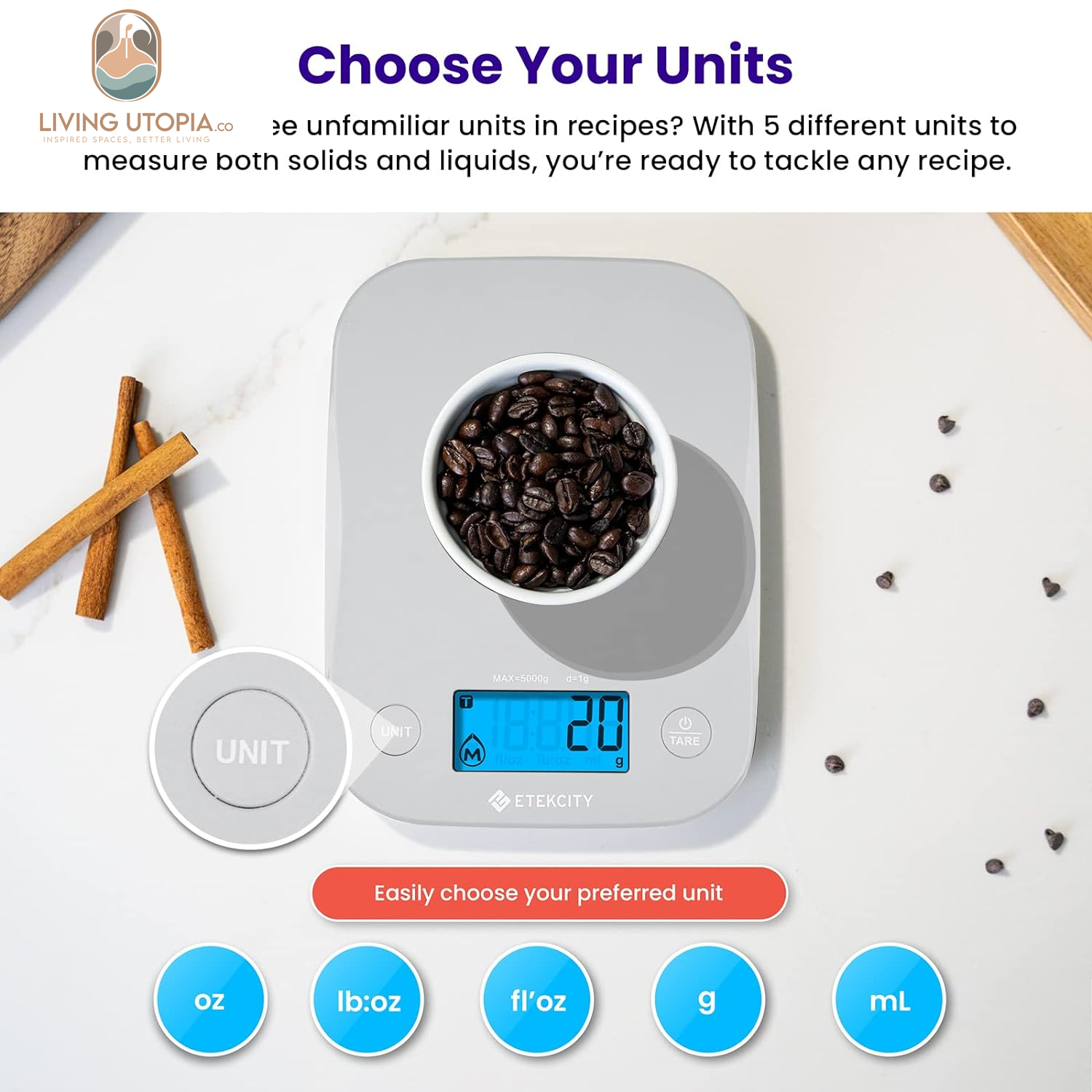 Food Kitchen Scale, Digital Weight Grams and Oz for Cooking, Baking, Meal Prep, and Diet, Medium, Gray