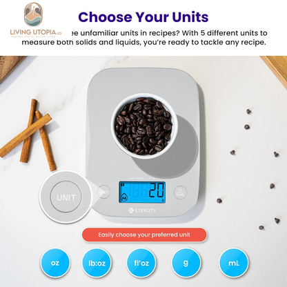 Food Kitchen Scale, Digital Weight Grams and Oz for Cooking, Baking, Meal Prep, and Diet, Medium, Gray