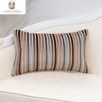 Brown Striped Throw Pillow Cover Multicolor Velvet Cushion Cover Zippered Rectangular Pillowcase for Sofa Couch Bedroom Living Room Home Decoration, 12X20 Inch