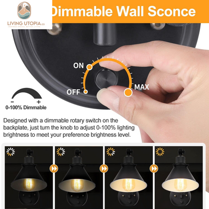 Wall Sconce Plug In, Dimmable Wall Sconce Wall Lights with Plug in Cord and Dimmer On/Off Knob Switch, Swing Arm Wall Light for Bedside Bedroom Stairway Living Room(1 Pack, 1 Bulb Included)