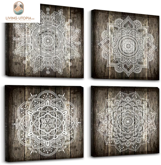 Canvas Wall Art for Bedroom Wall Decor for Living Room Black and White Abstract Paintings Modern 4 Piece Framed Retro Pattern Canvas Art Bathroom Prints Ready to Hang Pictures for Home Decorations