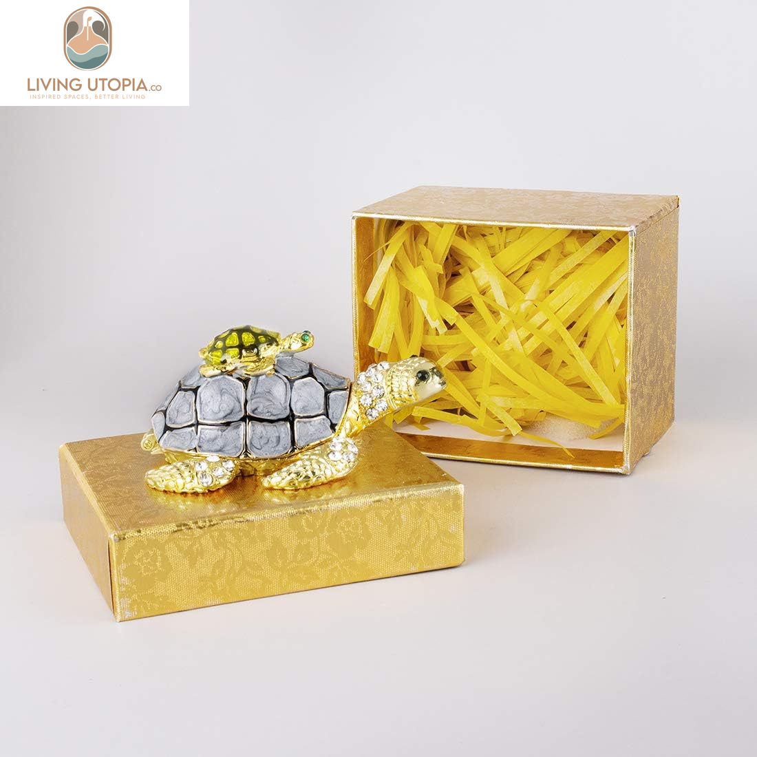 Sea Turtle Figurines Collectibles Bejeweled Jewelry Trinket Boxes Hinged Hand Painted Enamel Turtle Box Ring Holder for Women Girls