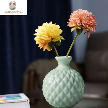 Ikebana Vase Flower Arrangement Bud Vase Hydroponics Macaron Colorful Ceramic Decorative Vase (Light Green)