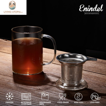 3020.05 Glass Tea Mug with Infuser and Lid, Tea Cup, Clear, 20 OZ, GM005