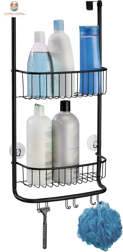 Idesign Over-The-Door Hanging Shower Caddy Organizer, the Forma Collection – 12” X 6.5” X 24”, Matte Black