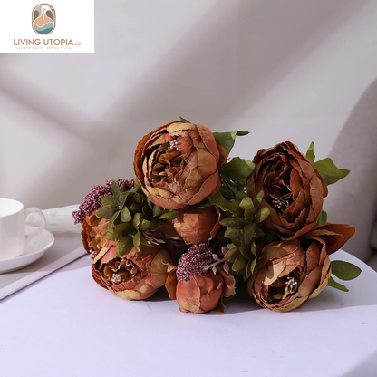 Fake Flowers Vintage Artificial Peony Silk Flowers Wedding Home Decoration,Pack of 1 (Coffee)