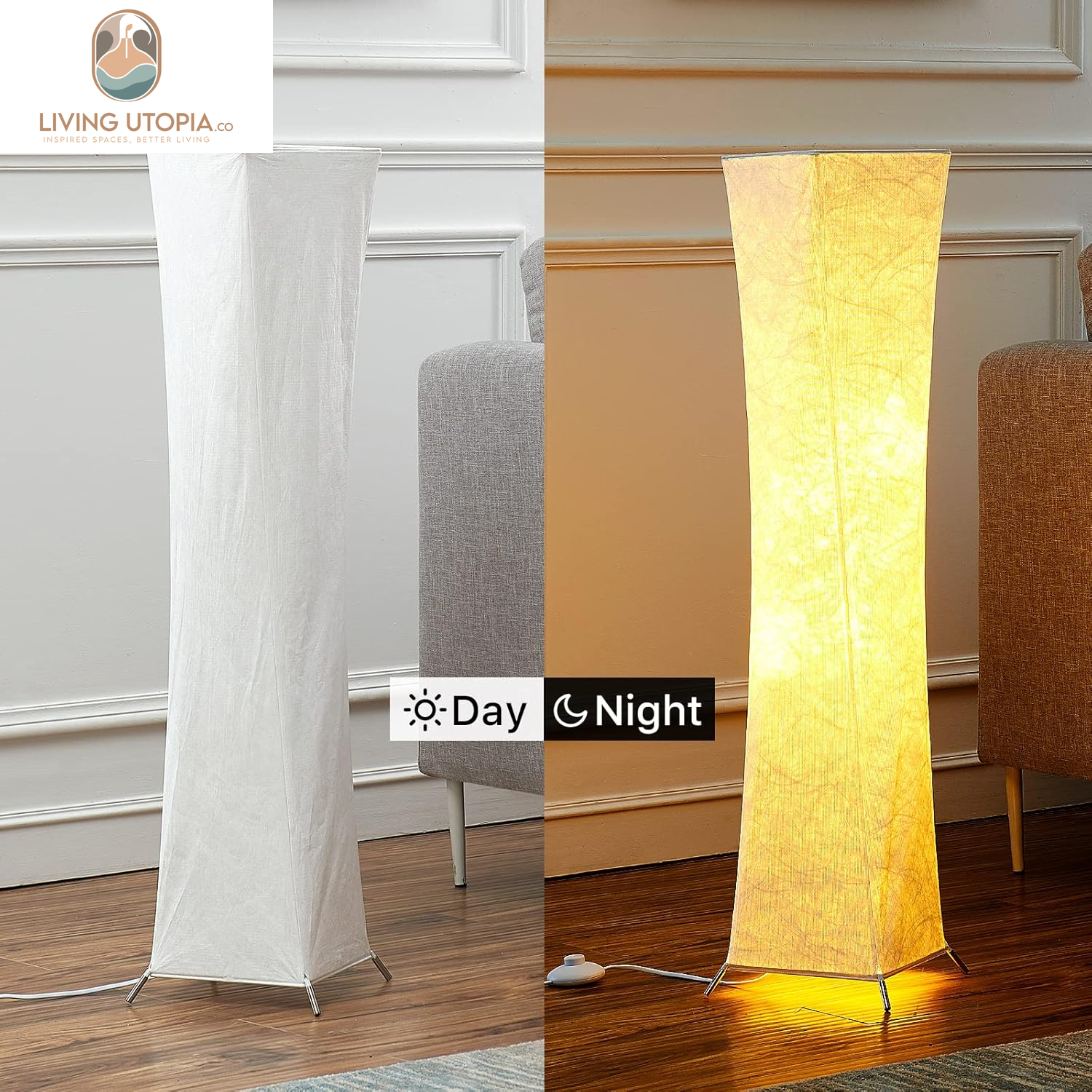 Floor Lamp, Dimmable 39" (XS) Tall Standing Lamp, 3 Levels Adjustable Brightness 12Wx2 LED Bulbs, Column Floor Light W/White Fabric Shade, Home Decor for Living Room, Bedroom, Kids Room