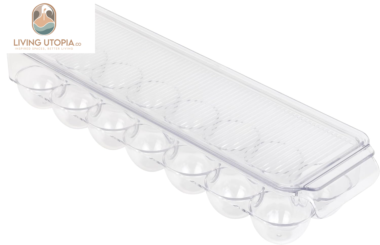 Stackable Refrigerator Egg Holder Bin with Handle and Lid - BPA Free Plastic - Fridge Drawer, Freezer Tray, Kitchen Pantry Storage Container Organizer - 14.65 X 3.25 Inch - Clear