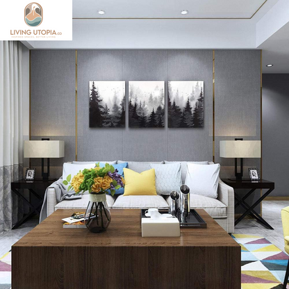 Scenery Watercolor Painting 3 Pieces Canvas Wall Art for Living Room Wall Decor for Bedroom Decorations Modern Office Home Decoration Black and White Forest Landscape Posters Canvas Prints Artwork