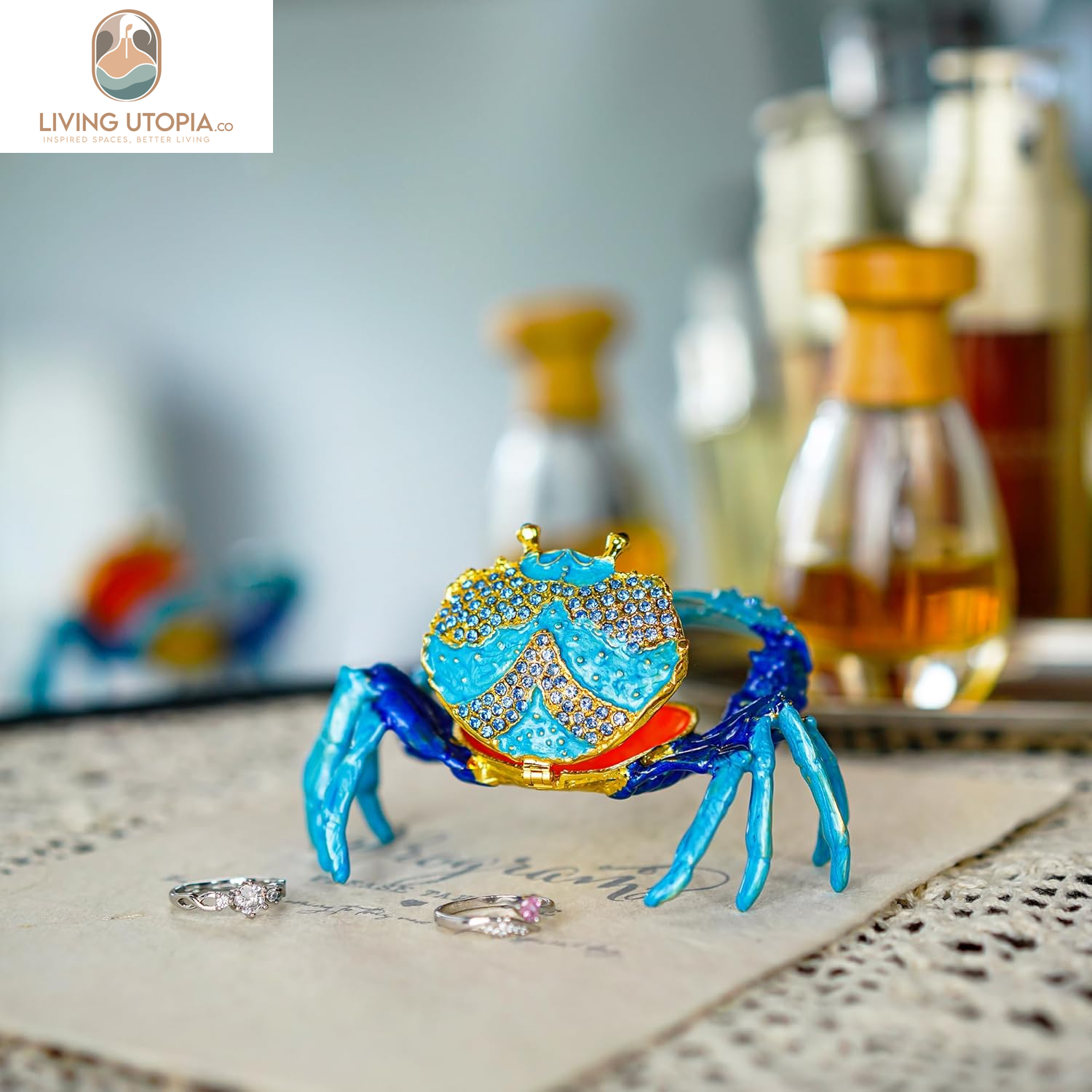 Crab Jewelry Trinket Boxes Hinged Animal Jeweled Trinket Box Decorative Crab Collectible Figurine