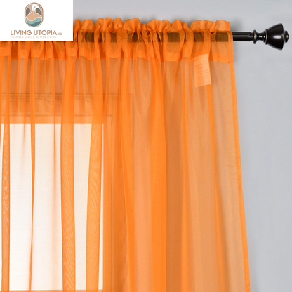 2 Panels Solid Color Orange Sheer Curtains Elegant Rod Pocket Window Voile Panels Drapes for Bedroom Living Room (52X63 Inches)