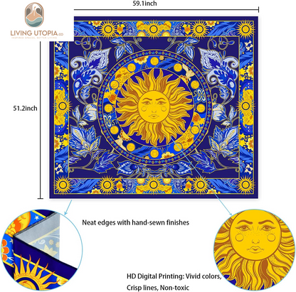 Burning Sun Tapestry Flower Vines Tapestries Vintage Floral Tapestry Mystic Tapestry Hippie Tapestry Wall Hanging for Room(Blue, 51.2 X 59.1 Inches)