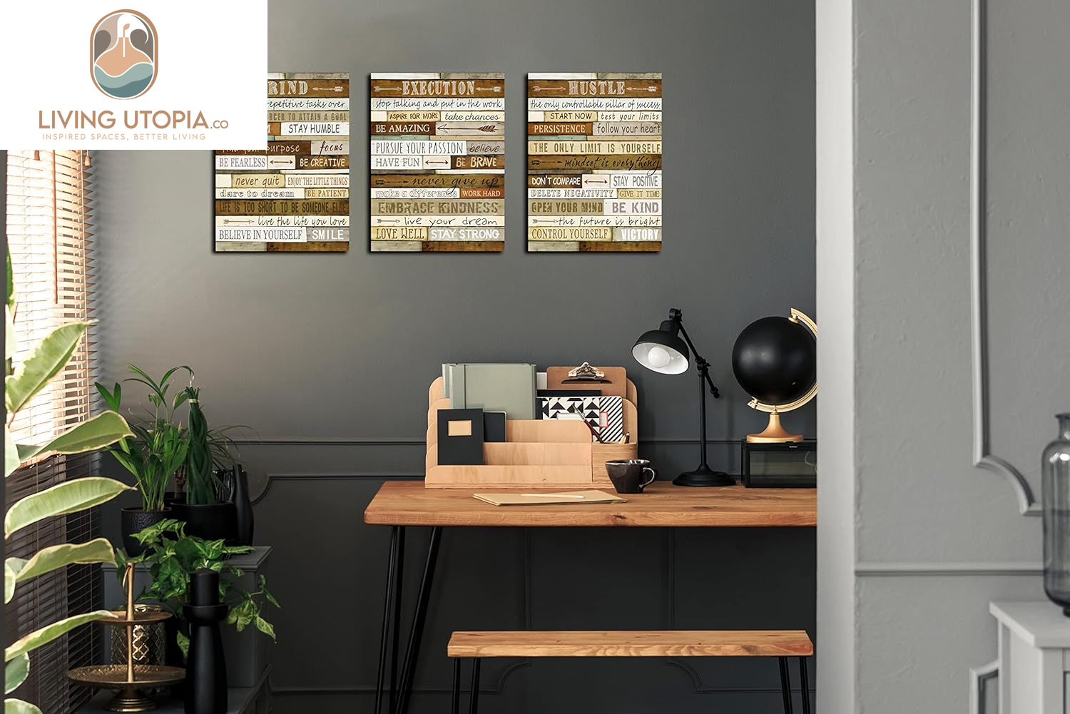 Motivational Wall-Decor - Brown Inspirational Posters - 3 Piece Canvas Wall Art for Bedroom Ready to Hang Size 12" X 16"