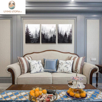 Scenery Watercolor Painting 3 Pieces Canvas Wall Art for Living Room Wall Decor for Bedroom Decorations Modern Office Home Decoration Black and White Forest Landscape Posters Canvas Prints Artwork